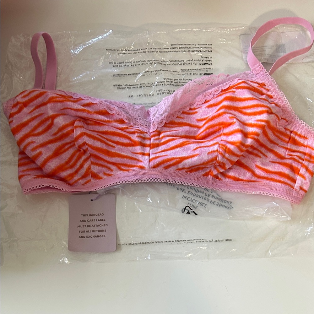 Savage X Fenty Pink and Orange Zebra Lace Trim Bralette - Picture 3 of 5